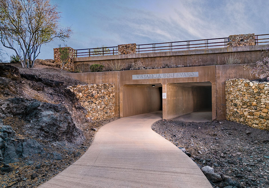 Hiking-trail underpass at high-end community