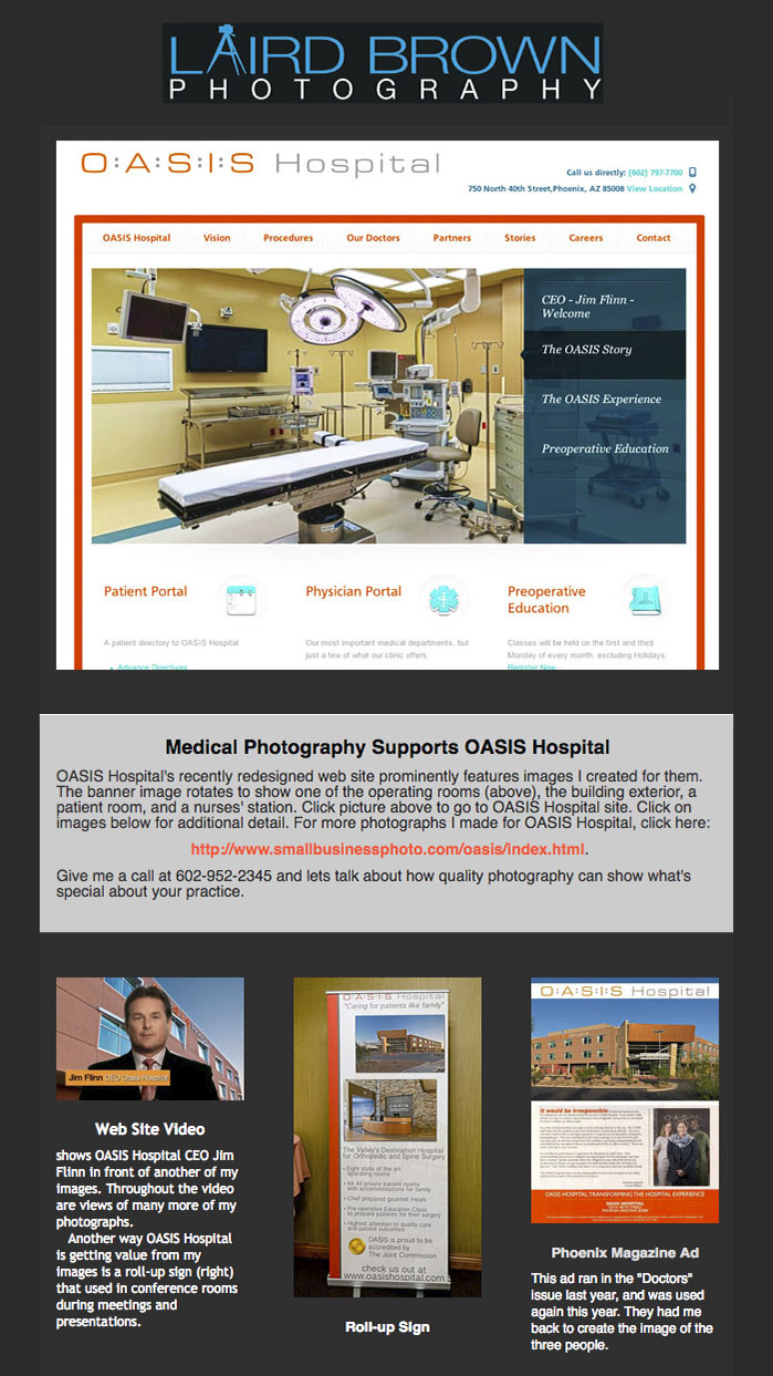 Newsletter showing photos of Hospital being used in advertising